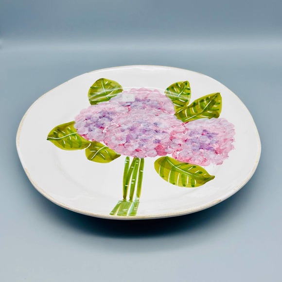 La Ceramica Hand Painted Pink Hydrangeas Ceramic Platter Made In Italy - Picture 2 of 5